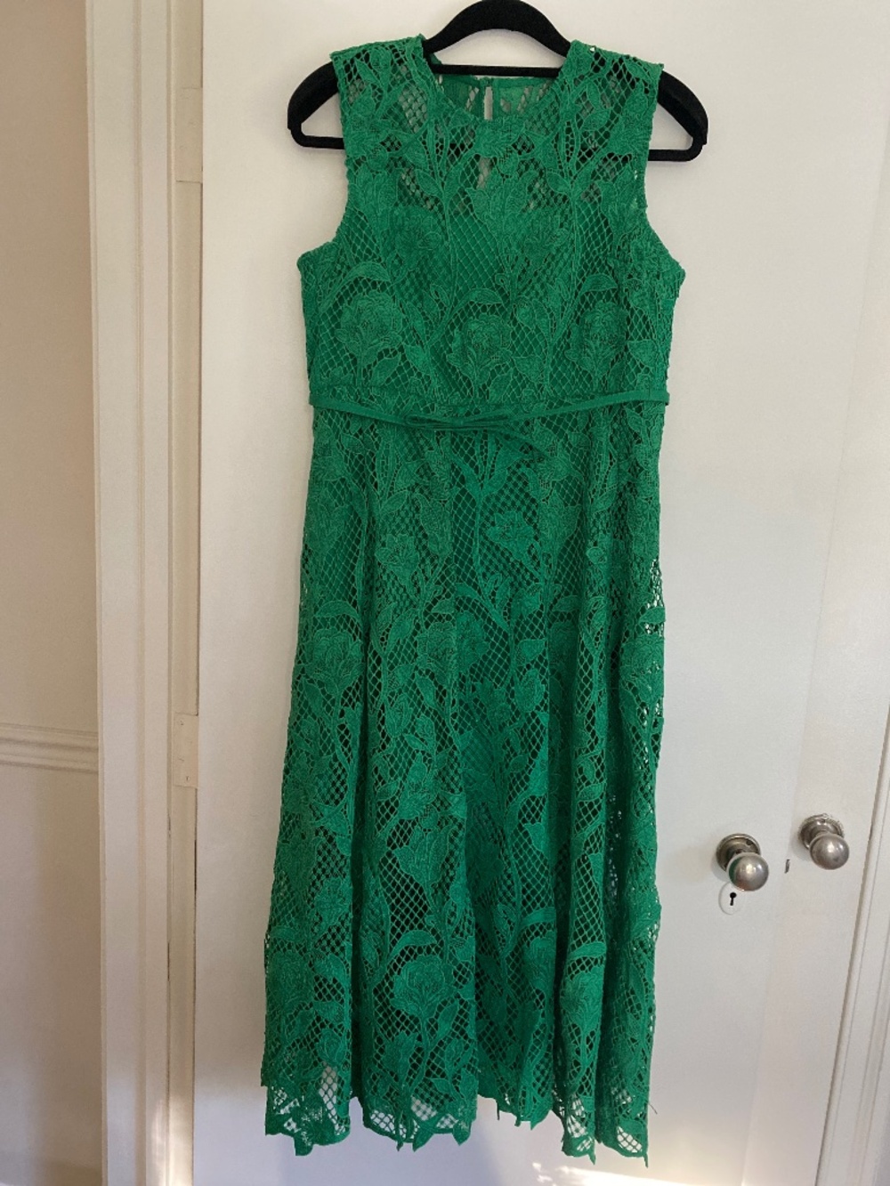 Self Portrait Green Cut Out Lace midi dress